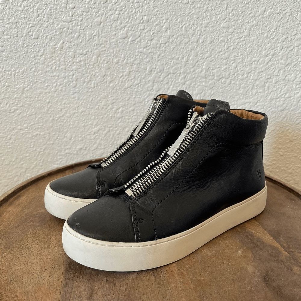 Frye Black Leather Zip-Up Ankle Booties Mid-Top Sneakers Women's Size 6.5